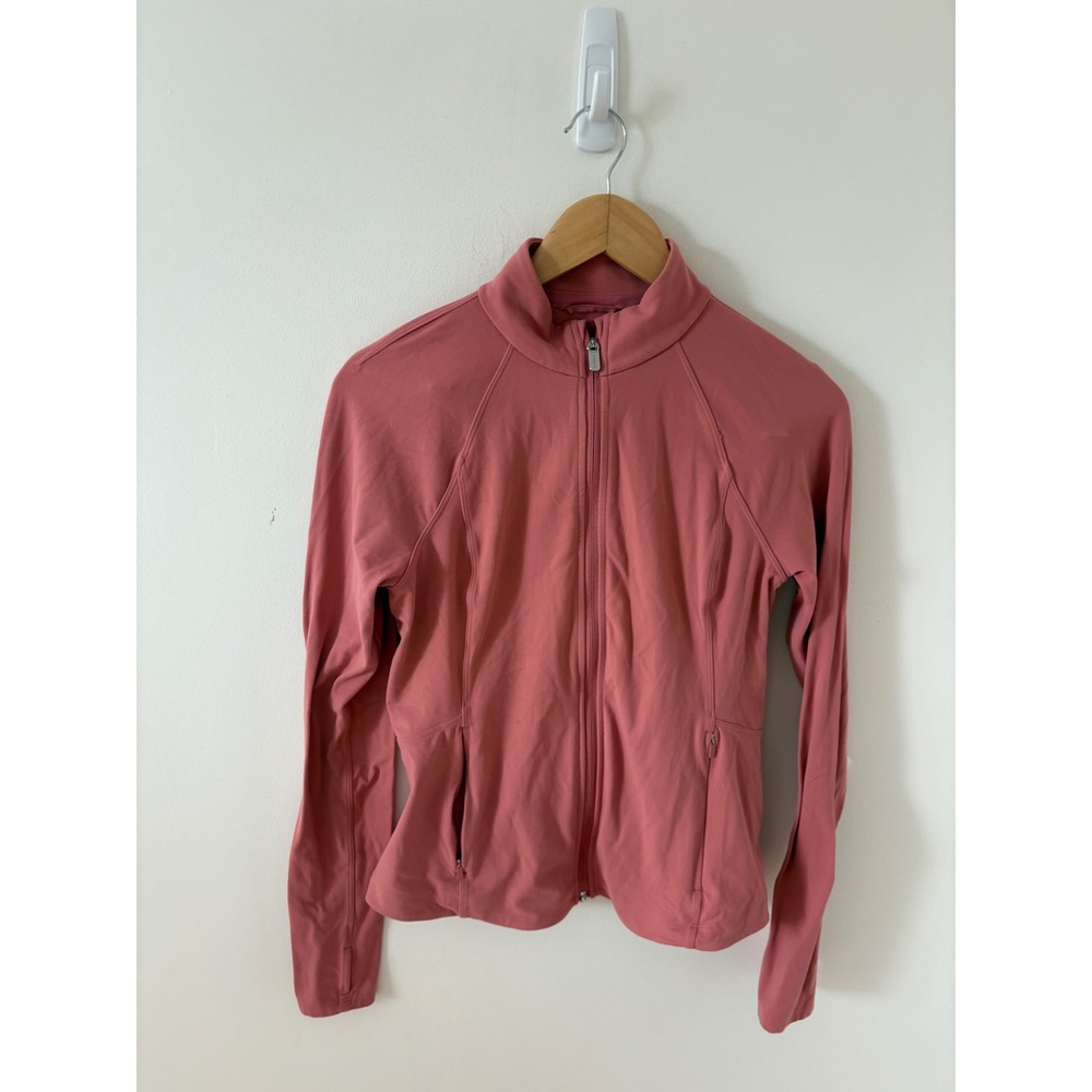 Athleta Triumph Full Zip Jacket Pink Mock Neck Thumbhole Performance Womens M